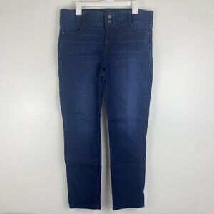 Nine West Women's Slim Straight Elastic Waist Jeans Size 16 Dark Wash Denim Blue